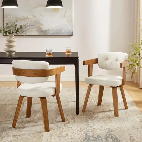 Miniatura 23 de Art Leon Silla de oficina sin ruedas, moderna de mediados de siglo, silla de escritorio tapizada de tela sin ruedas, silla con brazo decorativo