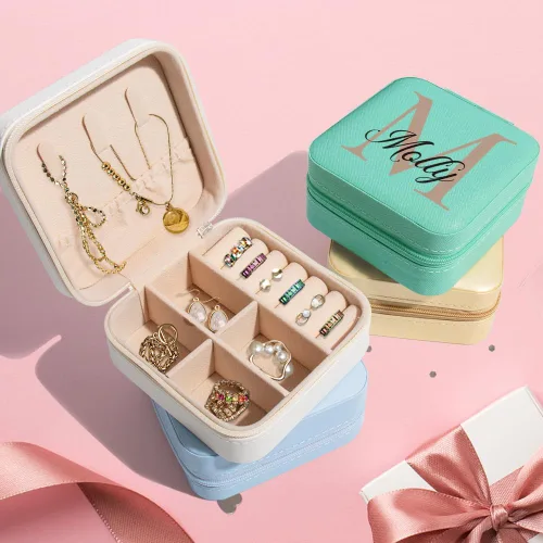 Miniatura 2 de Joyero personalizado con inicial y nombre, organizador de viaje para dama de honor, regalos de cumpleaños para mujeres (diseño inicial 02)
