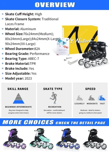 Miniatura 6 de Nattork Patines en línea para niños y niñas, hombres y mujeres, 4 tamaños ajustables, cuchillas de patines de ruedas para principiantes para niños
