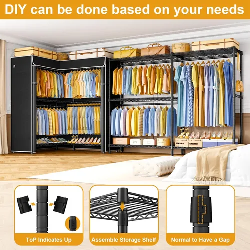 Miniatura 6 de ULIFHOME E15C Pro - Perchero en forma de L para esquina, perchero independiente para colgar ropa, sistema de armario resistente de 48.8 pulgadas