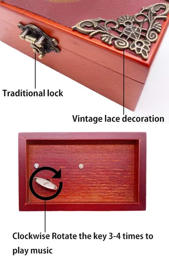 Miniatura 6 de Youtang Caja de Música de Joyería de Nightmare Before Christmas con Espejo, Caja Musical de Madera Grabada con Láser, Caja Musical de Cuerda, Regalo