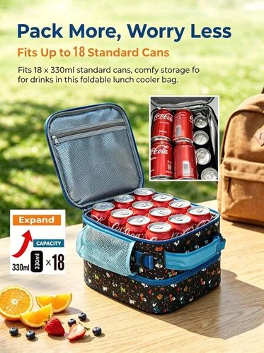 Miniatura 7 de Expandable(18cans) Lunch Box Insulated Cute Cartoon Lunch bag for Kids Boys Grils Toddler Teens Portable Lightweight Small Lunchbox With Shoulder