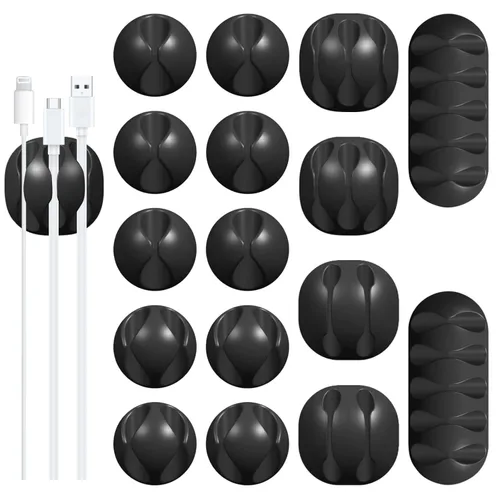 Paquete de 16 cables de escritorio negros, organizador de cables ajustables, organizador de cables para cables, cargador de teléfono/PC/TV, soporte