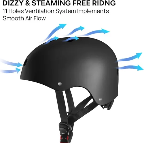 Miniatura 5 de Casco para Monopatín JBM - Casco Ligero, Ajustable y Ventilado para Patinete, Patines, Patinaje en Línea Negro