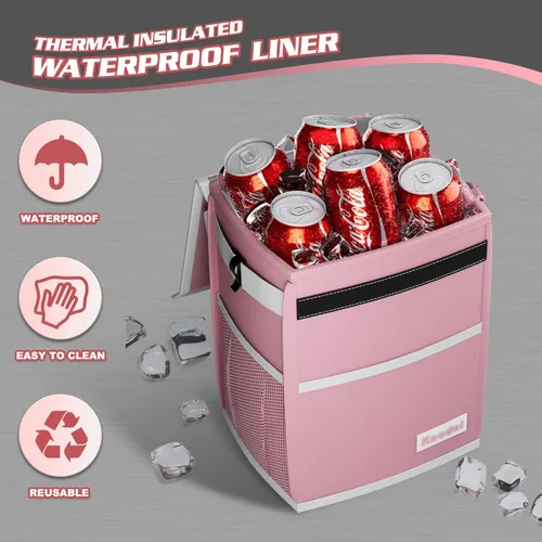 Miniatura 4 de K KNODEL Basurero impermeable para automóvil con tapa, bolsa de basura a prueba de fugas, contenedor colgante para mujeres (rosa, mediano)