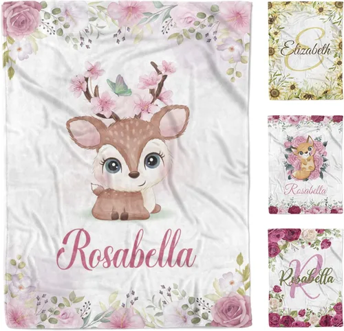 Miniatura 12 de AVIClothes Manta de bebé niña personalizada, mantas personalizadas con diseño de mariposas y flores, manta de bebé con nombre para niña, 30 x 40