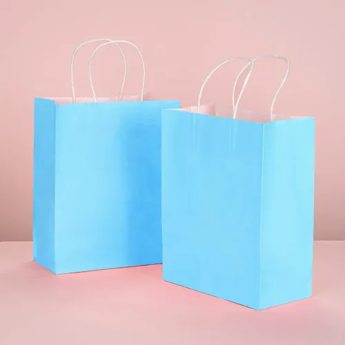 Miniatura 3 de OfficeCastle 12 bolsas de regalo de papel azul con asas, 8.5 x 4.5 x 10.5 pulgadas, bolsas de compras, recuerdos de fiesta, bolsas de venta al por