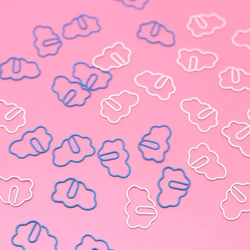 Miniatura 5 de OWLFAVO 48 clips de papel en forma de nube con caja transparente, azul y blanco, divertidos y lindos marcadores de papel, clips para planificar