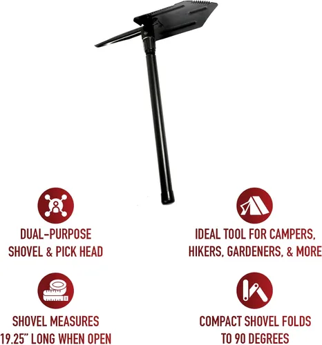 Miniatura 7 de Rothco Pala plegable con mango de acero pesado - Herramienta compacta de supervivencia para acampar al aire libre