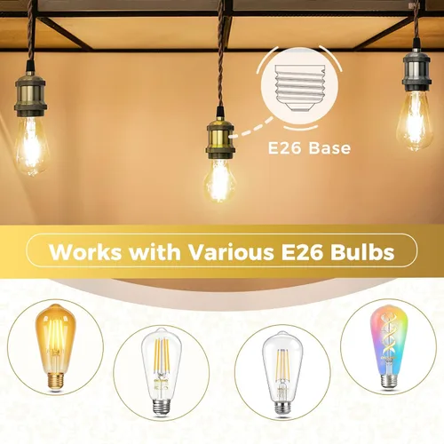 Miniatura 5 de DiCUNO E26 Enchufe de lámpara Edison vintage, portalámparas colgante retro, reemplazo de portalámparas, aspecto antiguo para iluminación industrial