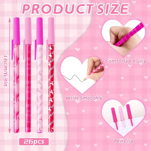 Miniatura 2 de JANYUN Bolígrafos de cinta rosa, accesorios para concientización sobre el cáncer de mama, 26 bolígrafos de gel rosa de tinta negra, bolígrafos a