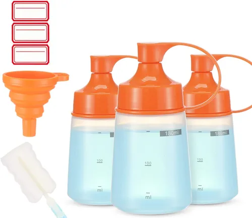 Miniatura 12 de Botellas de plástico para condimentos para salsas de boca ancha, dispensador de botellas para aderezo de ensalada, aceite de cocina, salsa