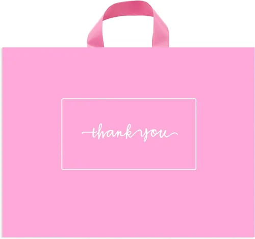 50 bolsas de mercancía con texto en inglés "Thank you" de 10 x 12 pulgadas, bolsas de agradecimiento extra gruesas de 3.1 mil para pequeñas Rosa