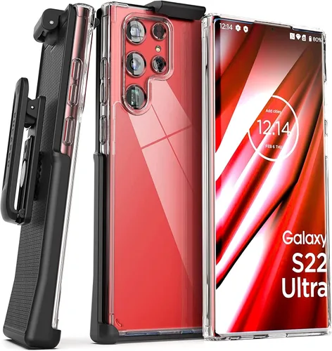 Miniatura 6 de Encased Funda transparente para Samsung Galaxy S22 Ultra con clip para cinturón, funda protectora delgada con funda (S22 Ultra)