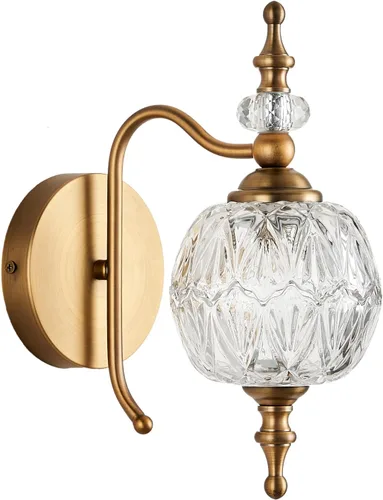 Apliques de pared de baño vintage, lámpara de pared de 1 luz con pantalla de cristal retro para dormitorio, sala de estar, casa de campo, comedor