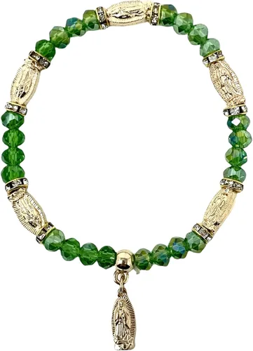 Miniatura 2 de YRP Pulsera de Rosario de Guadalupe de cristal de 12 piezas de plata - Bautizo favor/Bautizo/Recuerdos de Bautizo/Quinceañera/Baby Shower Verde