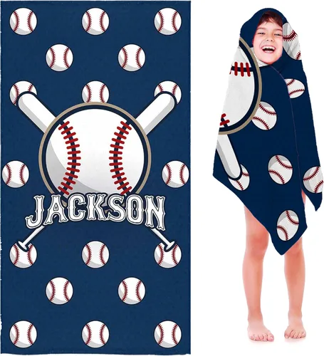 Miniatura 20 de Toalla de playa de béisbol personalizada para niños y niños, toalla de playa deportiva personalizada con nombre, número de equipo, regalos
