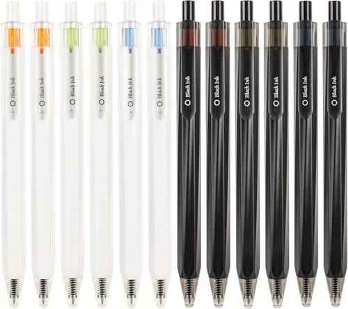 AIHAO Bolígrafos de gel de tinta negra de punta fina de 0.020 in, bolígrafos de oficina de escritura suave en blanco y negro, 12 unidades para