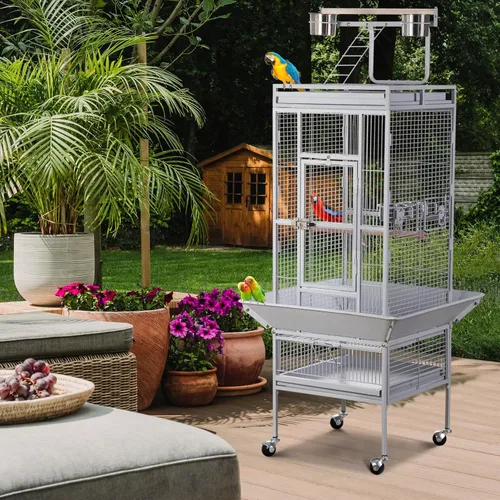 Miniatura 2 de SUPER DEAL PRO - Jaula grande para pájaros 2 en 1 de 61 pulgadas con soporte rodante Playtop loro chinchilla pinzón jaula guacamayo conure cacatúa