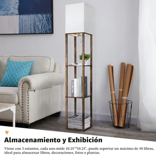 Miniatura 3 de RUNTOP Lámpara de pie con estantes, moderna lámpara de estante para almacenamiento de exhibición, 3 temperaturas de color, lámpara de esquina