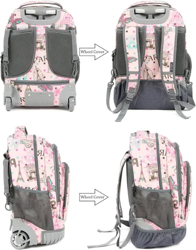 Miniatura 5 de Tilami Mochila con ruedas de 18 pulgadas con estuche escolar para niños y niñas, Caballo rosa, Computadora portátil