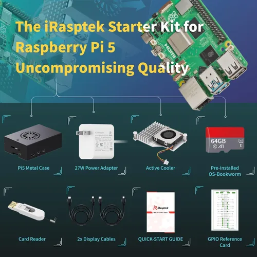 Miniatura 4 de iRasptek Kit de inicio para Raspberry Pi 5 RAM 8GB-64GB Edición de OS-Bookworm precargado (caja de aluminio)