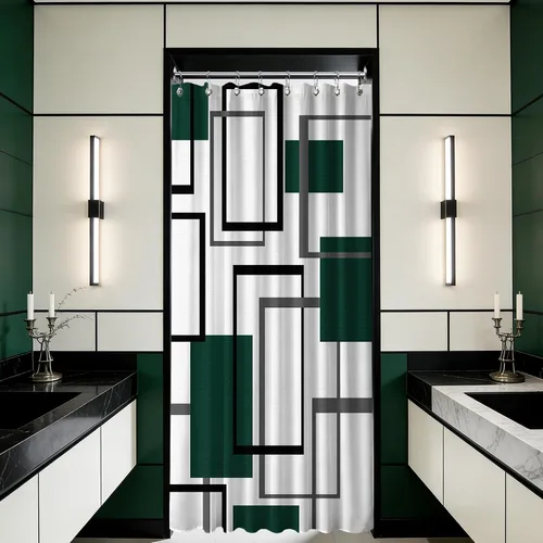 Miniatura 12 de Cortina de Ducha en Blanco y Negro Geométrica Cortinas de Ducha para Decoración de Baños de Hombres Juego de Cortina de Baño en Negro Blanco y Gris