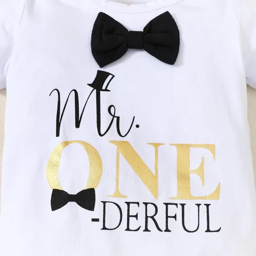 Miniatura 4 de Conjunto divertido de ropa de primer cumpleaños para bebé niño, con corbatín y estampado de dinosaurio, conjunto de pantalones con tirantes