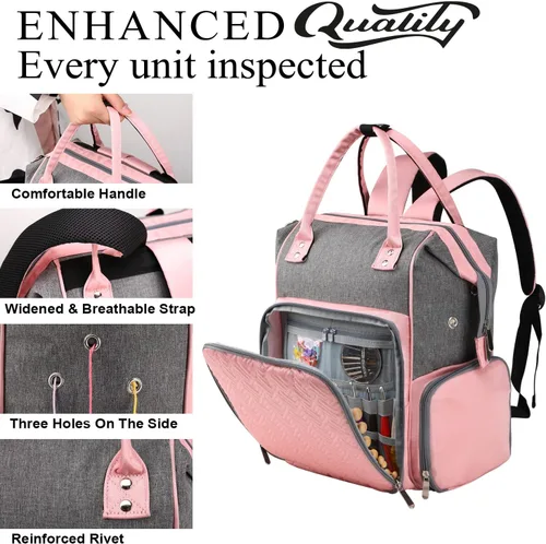 Miniatura 2 de Mochila organizadora de proyectos para tejer accesorios de suministros de ganchillo, bolsa organizadora de almacenamiento de hilo, bolsa Rosa & Gris