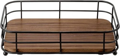 Miniatura 6 de MyGift Toallero de papel plegado para baño, alambre de metal negro mate y madera maciza rústica marrón oscuro, accesorios de baño, bandeja de tocador
