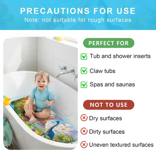 Miniatura 8 de Tapete de Baño para Bebé Mejorado con Dibujos Animados Antideslizante - 40"x16" Extra Largo Tapete de Bañera para Bebé Ecológico Duradero Tapete