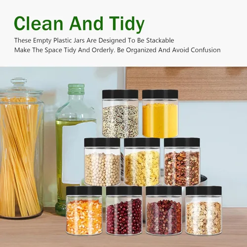 Miniatura 4 de SLifeJars Tarros de plástico de 8 onzas con tapas, paquete de 24 recipientes de plástico transparente, apilables, redondos, vacíos, transparentes