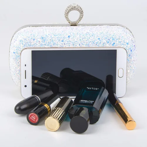 Miniatura 7 de Bolsos de noche con purpurina y embragues para mujer, baile, boda, fiesta con dos cadenas
