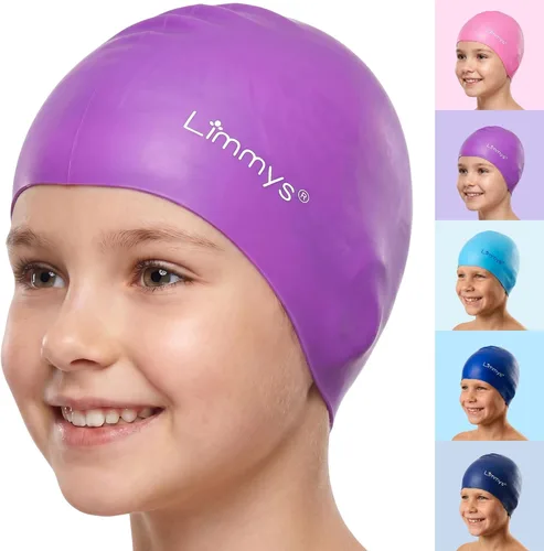 Miniatura 10 de Limmys Gorro de natación de silicona para niños, suave, elástico, antideslizante, para niños y niñas, cómodo ajuste sin tirones, sello seguro