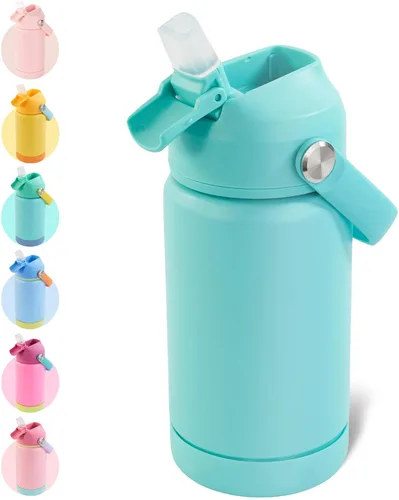 Miniatura 30 de Kerilyn - Botella de agua para niños, de acero inoxidable, con pajilla a prueba de fugas, con aislamiento térmico, libre de bisfenol A, unisex