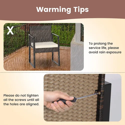 Miniatura 7 de Tangkula Juego de muebles de patio de 3 piezas, moderno y resistente para todo tipo de clima, sillas de mimbre y mesa auxiliar, adecuado para porche