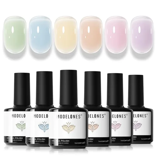 Miniatura 20 de modelones Juego de esmalte de uñas de gel, 0.5 onzas líquidas, base sedosa mejorada y capa superior extra brillante, transparente, no se limpia