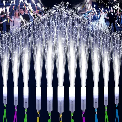 SHQDD 36 piezas de varillas de fibra óptica blancas, varitas de fibra LED, varita de fibra óptica con 3 modos de luz, suministros de fiesta que