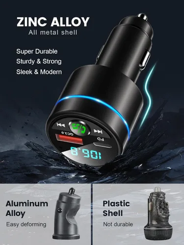 Miniatura 2 de RIWUSI Transmisor FM para automóvil Bluetooth 5.3, [Todo Metal] PD 30 W y QC3.0 18 W cargador rápido para automóvil, Kit de radio FM inalámbrica