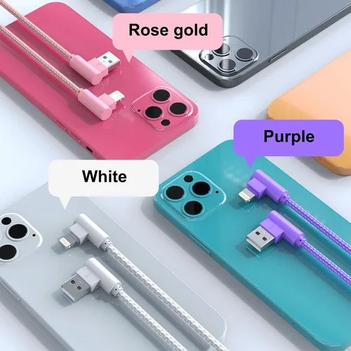 Miniatura 2 de Cargador para iPhone, 3 unidades de 10 pies, cables USB A a Lightning de 90 grados, certificado MFi, cable de carga rápida trenzado de nailon