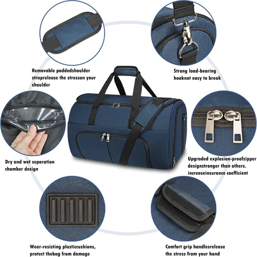 Miniatura 4 de Bolsas de lona para ropa de viaje, bolsa de lona convertible para hombres y mujeres, almacenamiento en seco y húmedo, compartimento para zapatos, 2
