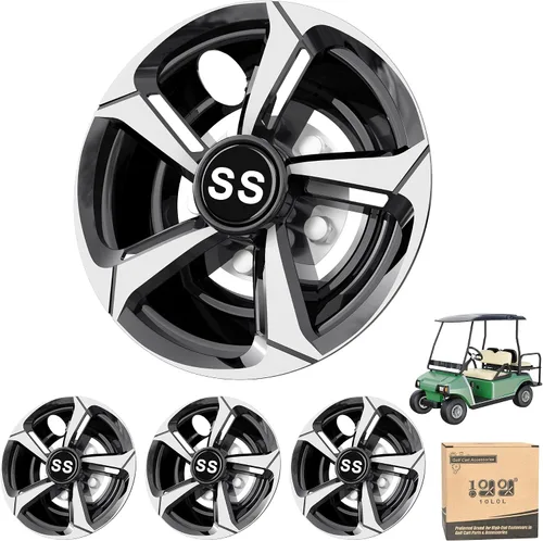 Miniatura 6 de 10L0L Cubiertas de ruedas para carrito de golf Tapacubos para EZGO, Club Car, Yamaha - Instalación de 8 pulgadas con enganche, negro, juego de 4