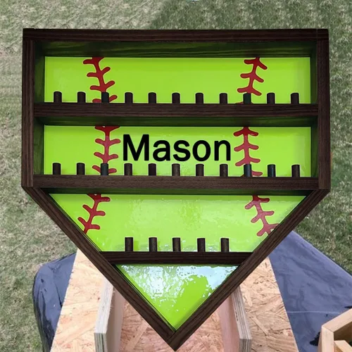 Miniatura 6 de Vitrina de béisbol personalizada con soporte de madera para pelotas de béisbol con nombre personalizado, vitrina de montaje en pared, vitrina