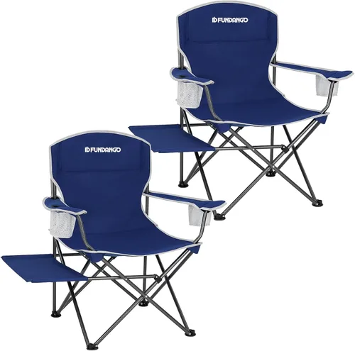 Miniatura 9 de FUNDANGO Silla de camping acolchada plegable, portátil con respaldo completo para exteriores, con soporte para tazas y mesa auxiliar, bolsillo