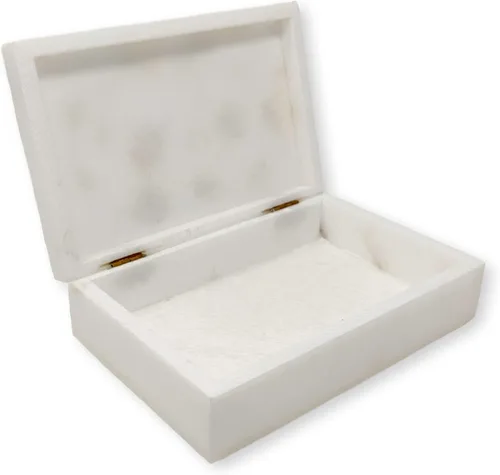 Miniatura 2 de Hashcart Joyero organizador de mármol Caja decorativa para baratijas Diseño floral tallado a mano Caja de recuerdos Aniversario, regalos