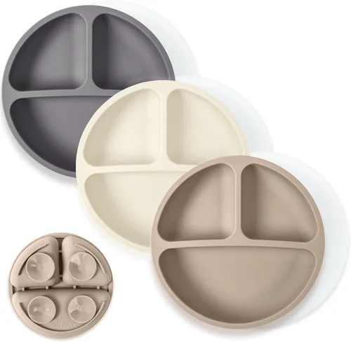 Miniatura 32 de WeeSprout - Platos de succión para bebés y niños pequeños con tapas, 100% silicona, diseño dividido para comedores selectivos, aptos para microondas