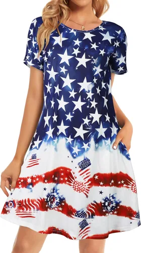 Miniatura 17 de Vestidos de verano para mujer, informales, holgados, estilo camiseta, florales, de manga corta, con vuelo y bolsillos, para la playa