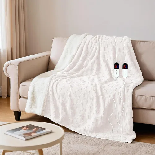 Miniatura 9 de Manta Eléctrica Throw - Franela Suave a Cuadros con 6 Niveles de Calentamiento, Apagado Automático de 4 Horas, Calentamiento Rápido, Certificado ETL