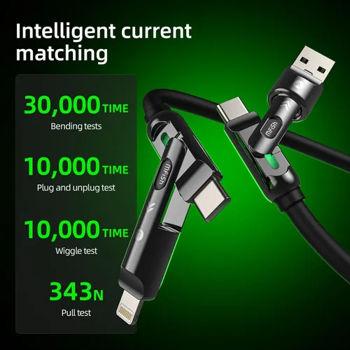 Miniatura 5 de MFish Cable de carga rápida 4 en 1, 6.6 pies 240 W PD 3.1 USB-A/USB-C a USB-C e Lightning, cable de carga múltiple de silicona con funda, compatible