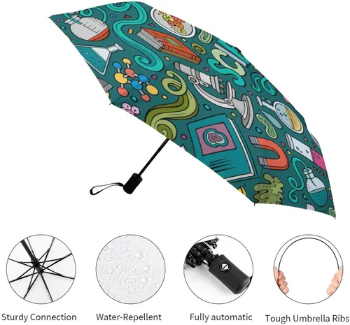Miniatura 3 de Física Bioquímica Ciencia A prueba de viento Paraguas automático impermeable 3 plegable manual Rainbrella para lluvia sol